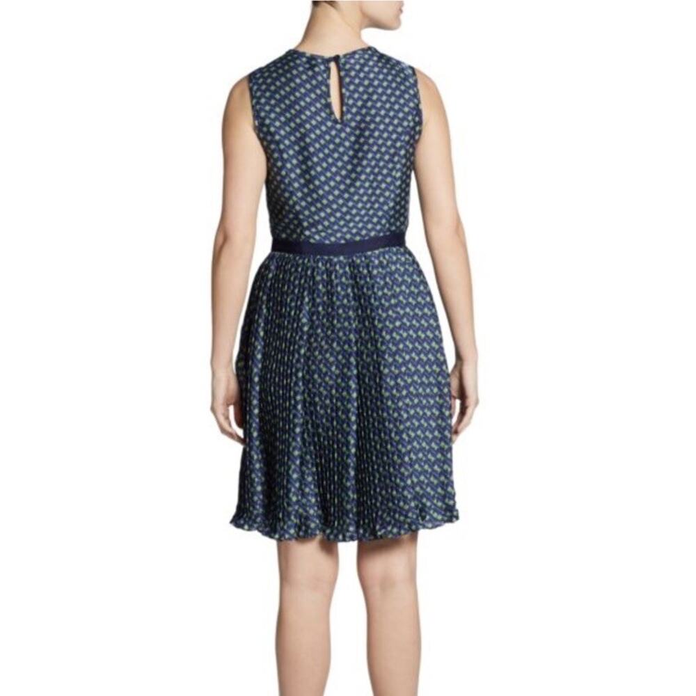 Shoshanna Paulette Micro-pleat Sleeveless Knee Length Dress, Blue/Green Print 6 - Picture 3 of 16